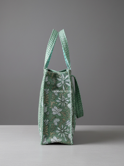 Sage Botanica Quilted Tote Bag
