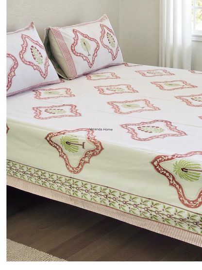 Mughal Butta Medallion Block Print Cotton Bedsheet