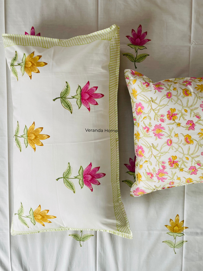 Jaipuri Lotus Block Print Cotton Bedsheet