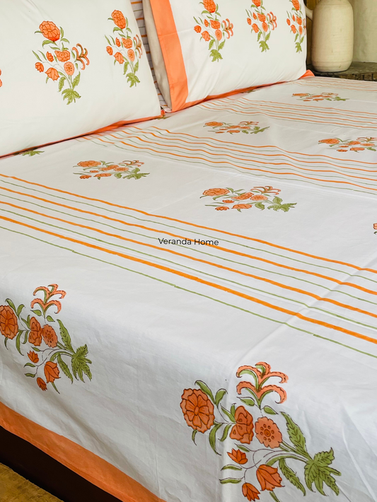 Kesari Block Print Cotton Bedsheet