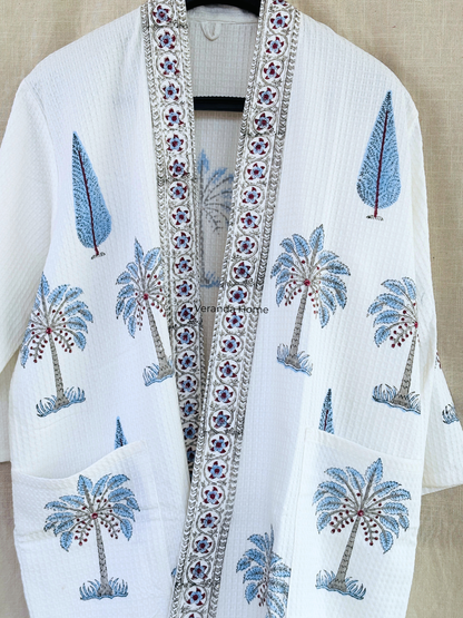 Palm Floral Block Print waffle Bathrobe