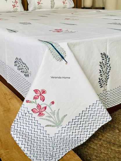 Pankh Phool Block Print Cotton Bedsheet