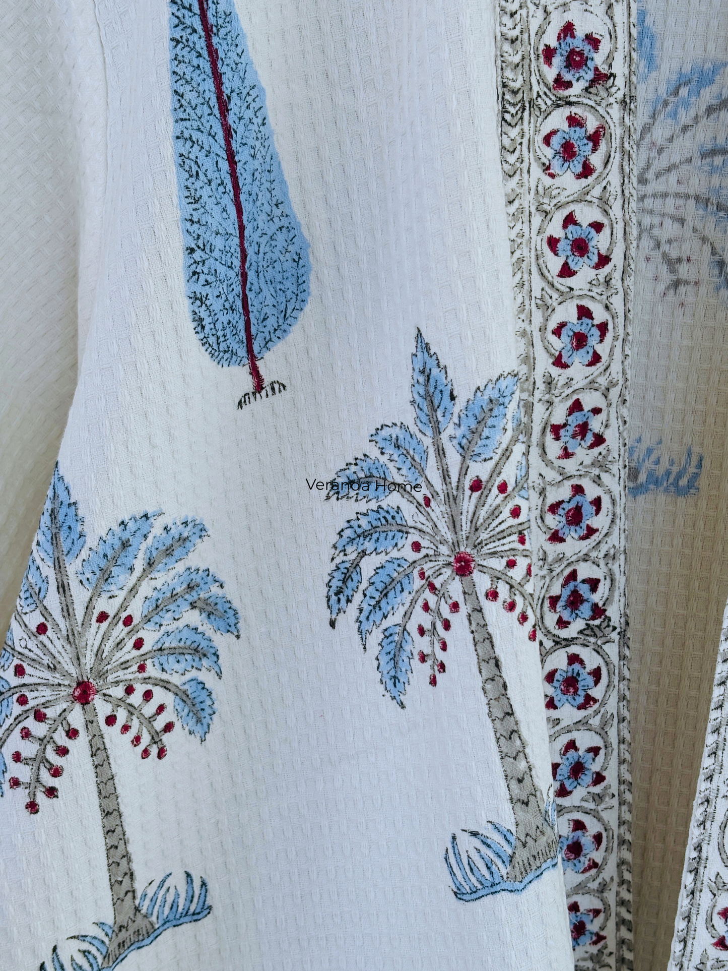 Palm Floral Block Print waffle Bathrobe