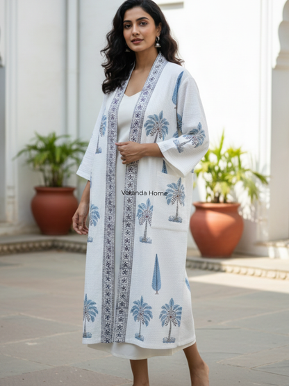 Palm Floral Block Print waffle Bathrobe