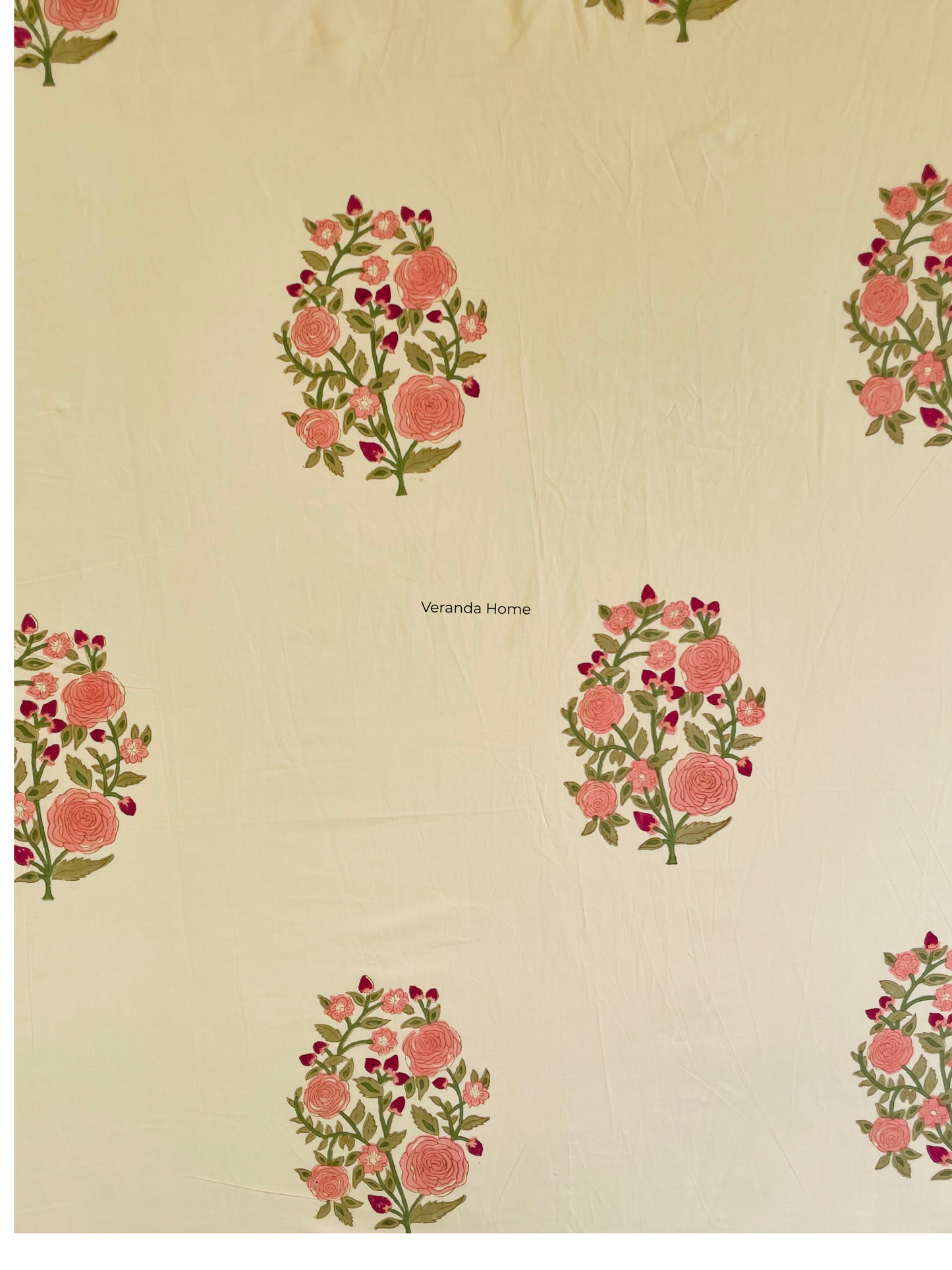 Coral Gardn Bloom Block Print Cotton Bedsheet