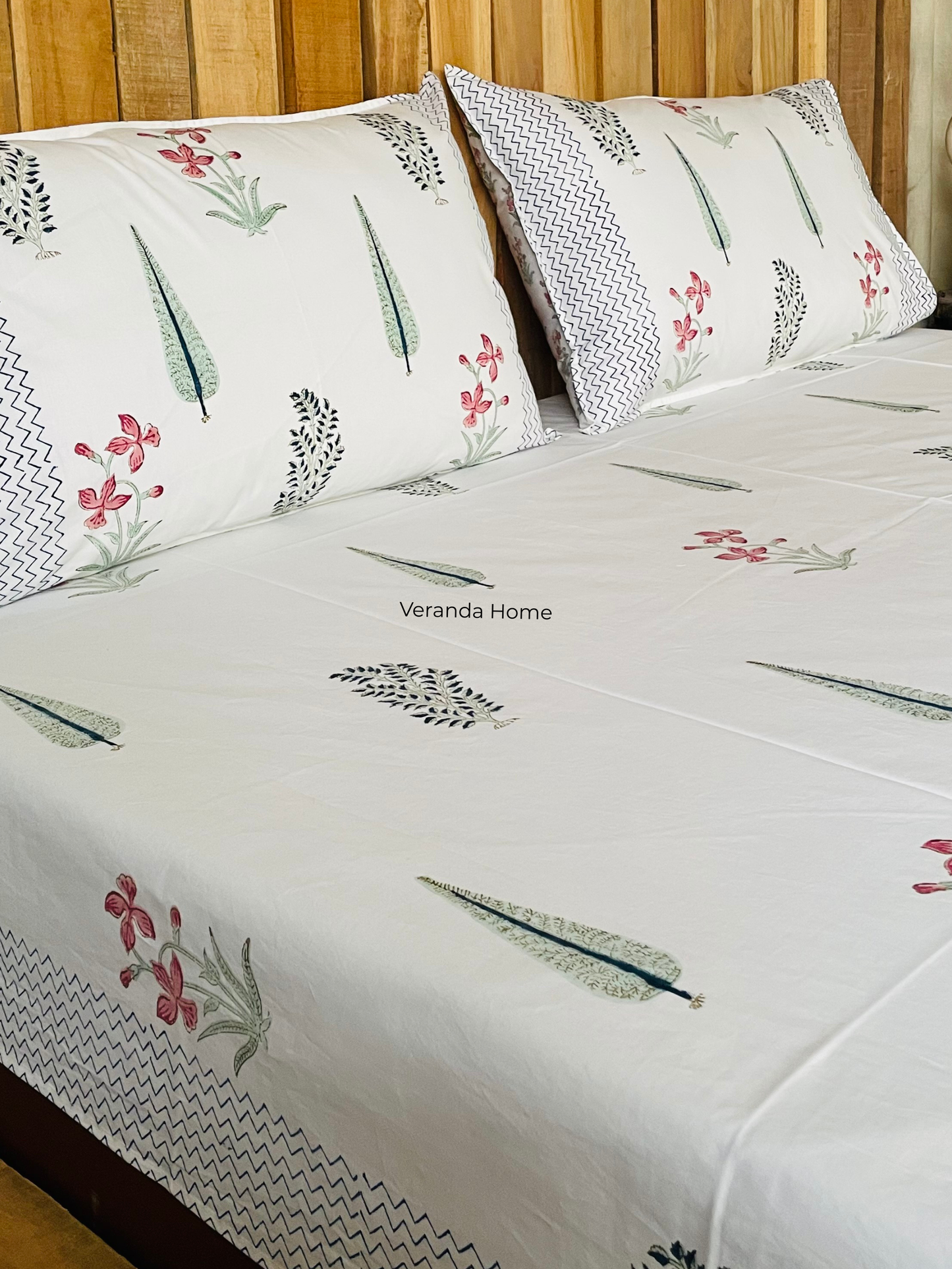 Pankh Phool Block Print Cotton Bedsheet