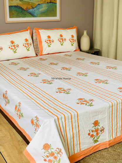 Kesari Block Print Cotton Bedsheet