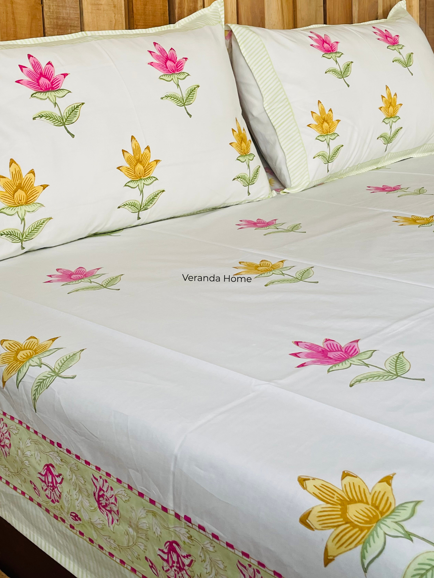 Jaipuri Lotus Block Print Cotton Bedsheet