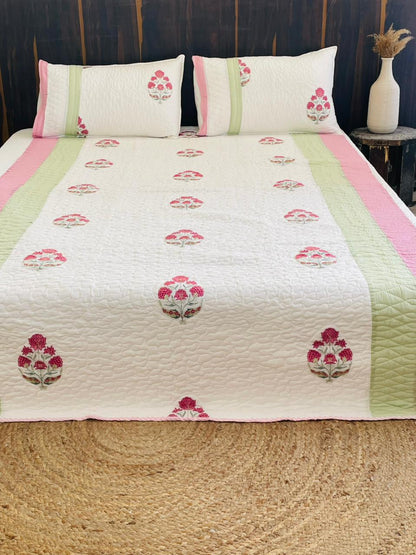 "Gulab Bageecha Patti Embroidery Quilted Bedcover