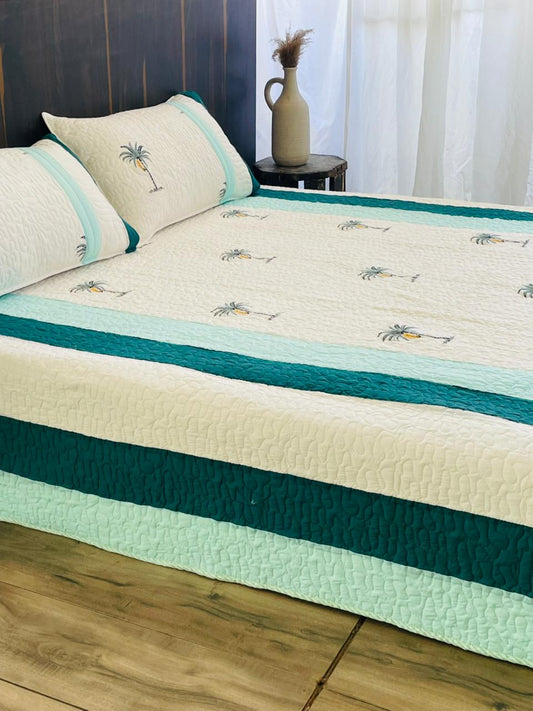"Nariyal Ped Patti Embroidery Quilted Bedcover