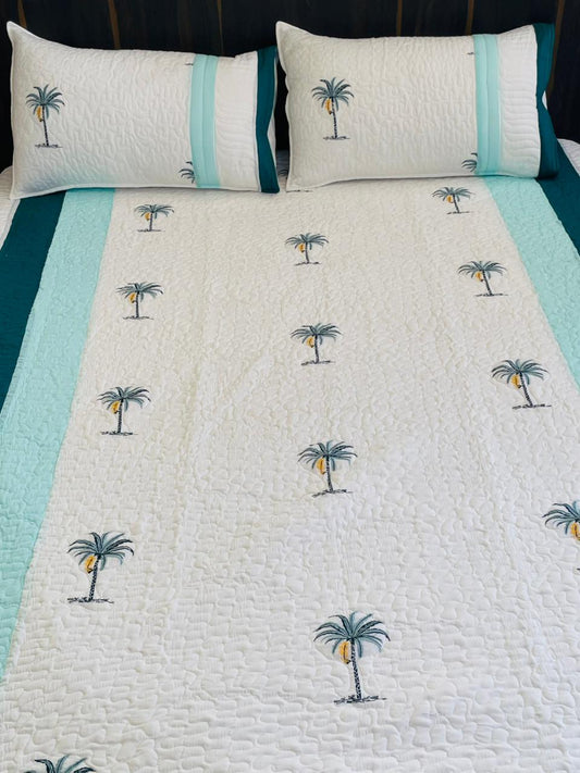 "Nariyal Ped Patti Embroidery Quilted Bedcover