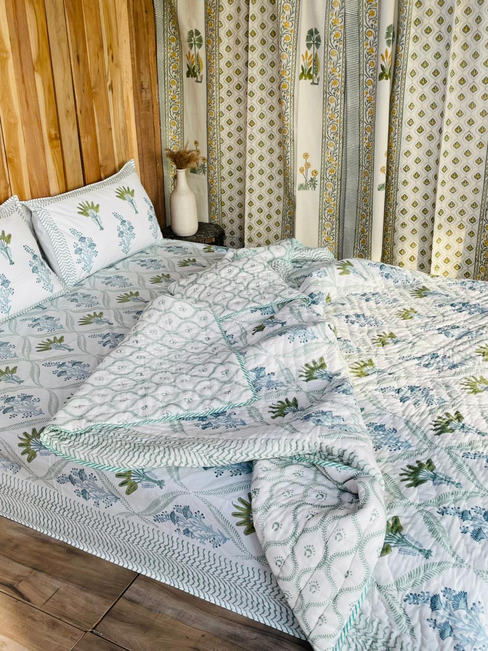Block Print Botanical Quilt Set