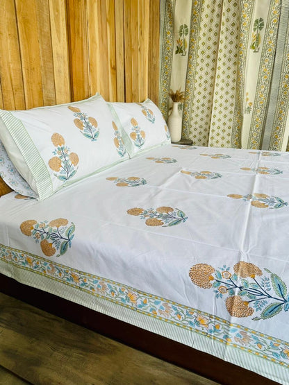 Hand-Block Marigold Bedsheet