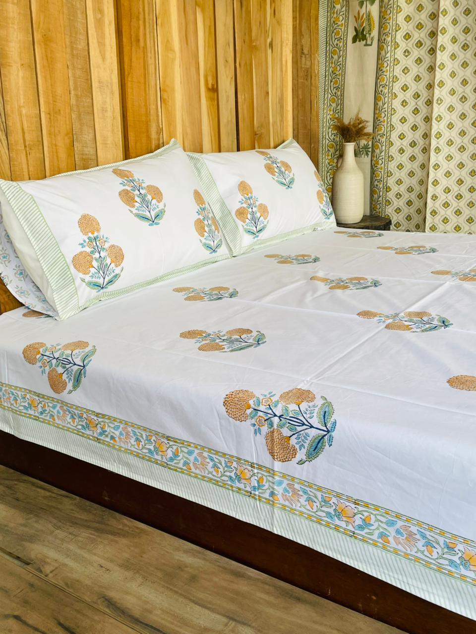 Hand-Block Marigold Bedsheet