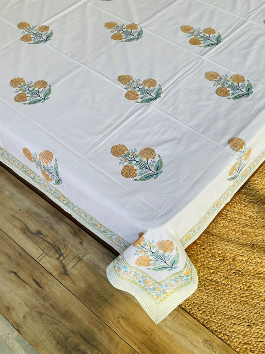 Hand-Block Marigold Bedsheet
