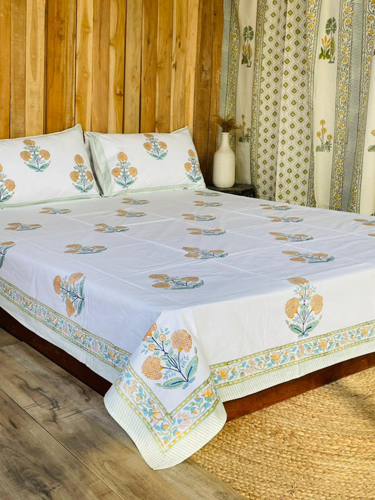 Hand-Block Marigold Bedsheet