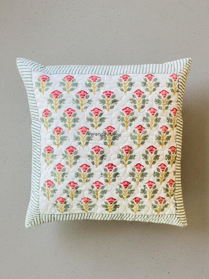 Chanderi Phool Quilted Cushion Cover