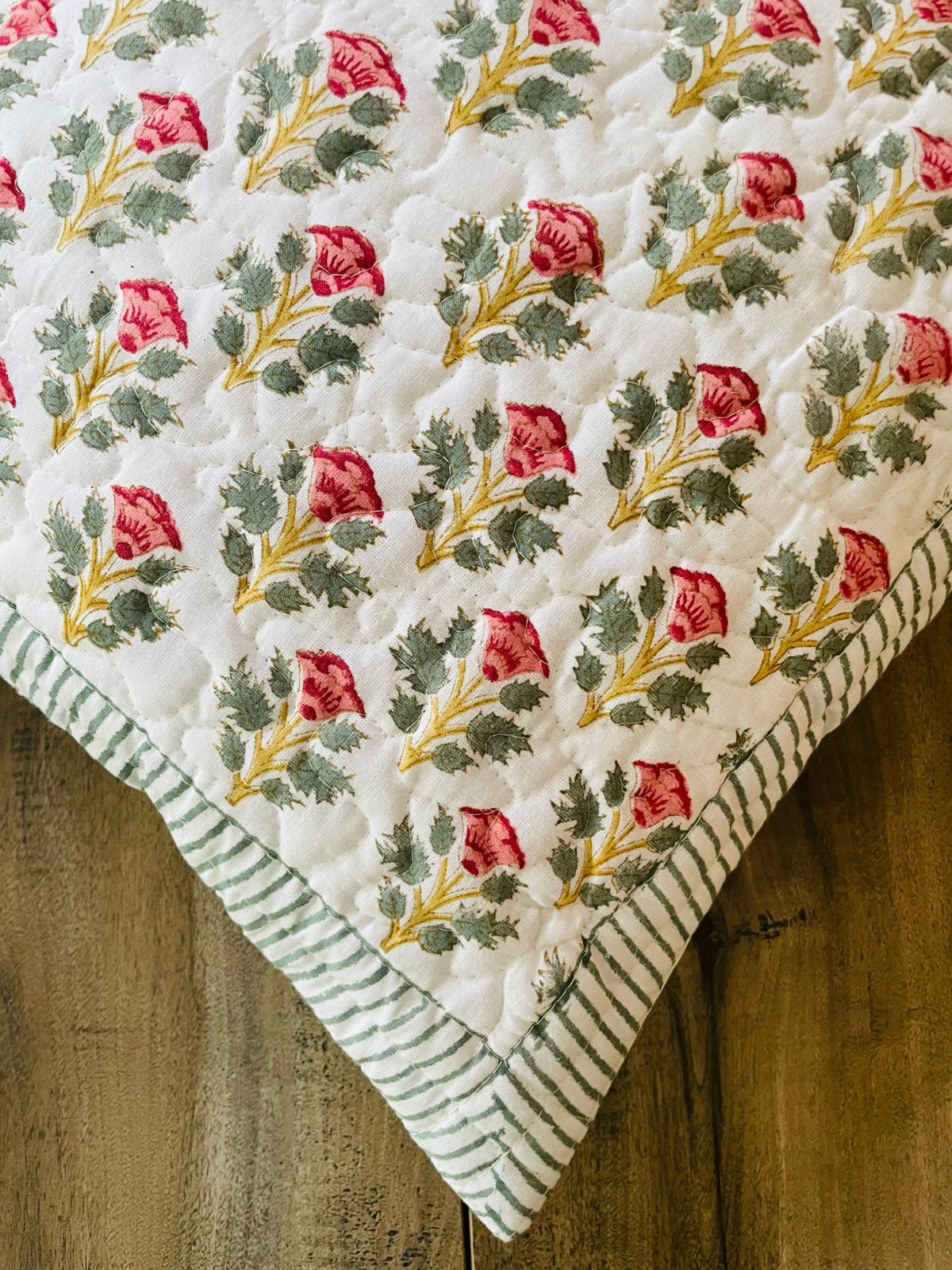 Chanderi Phool Quilted Cushion Cover