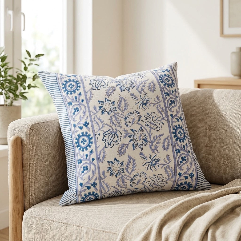 blue & white jaal floral Cushion cover