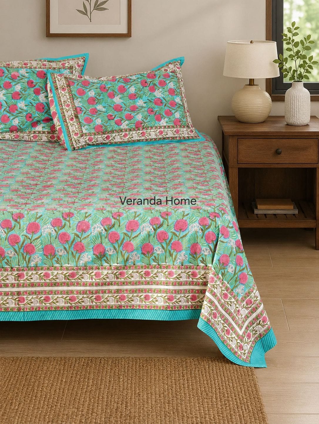 Floral Cotton Bedsheet with Pillow Cases