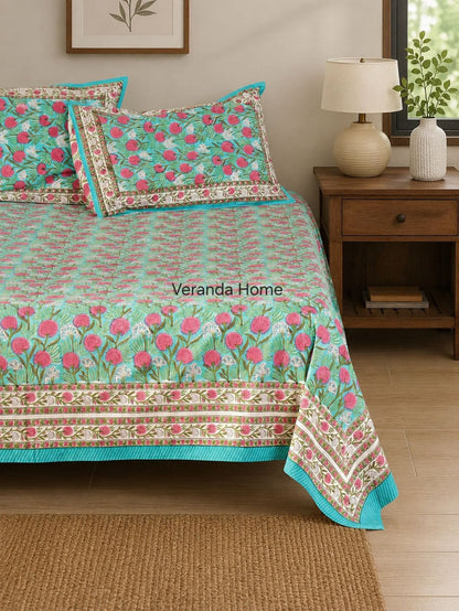 Floral Cotton Bedsheet with Pillow Cases