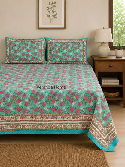 Floral Cotton Bedsheet with Pillow Cases