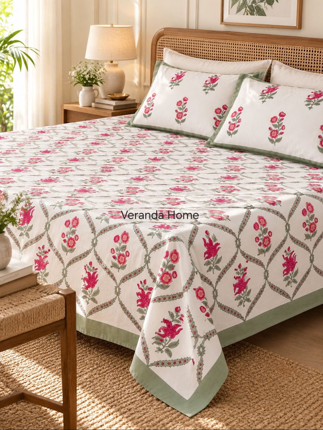 Floral Cotton Bedsheet with Pillow Cases