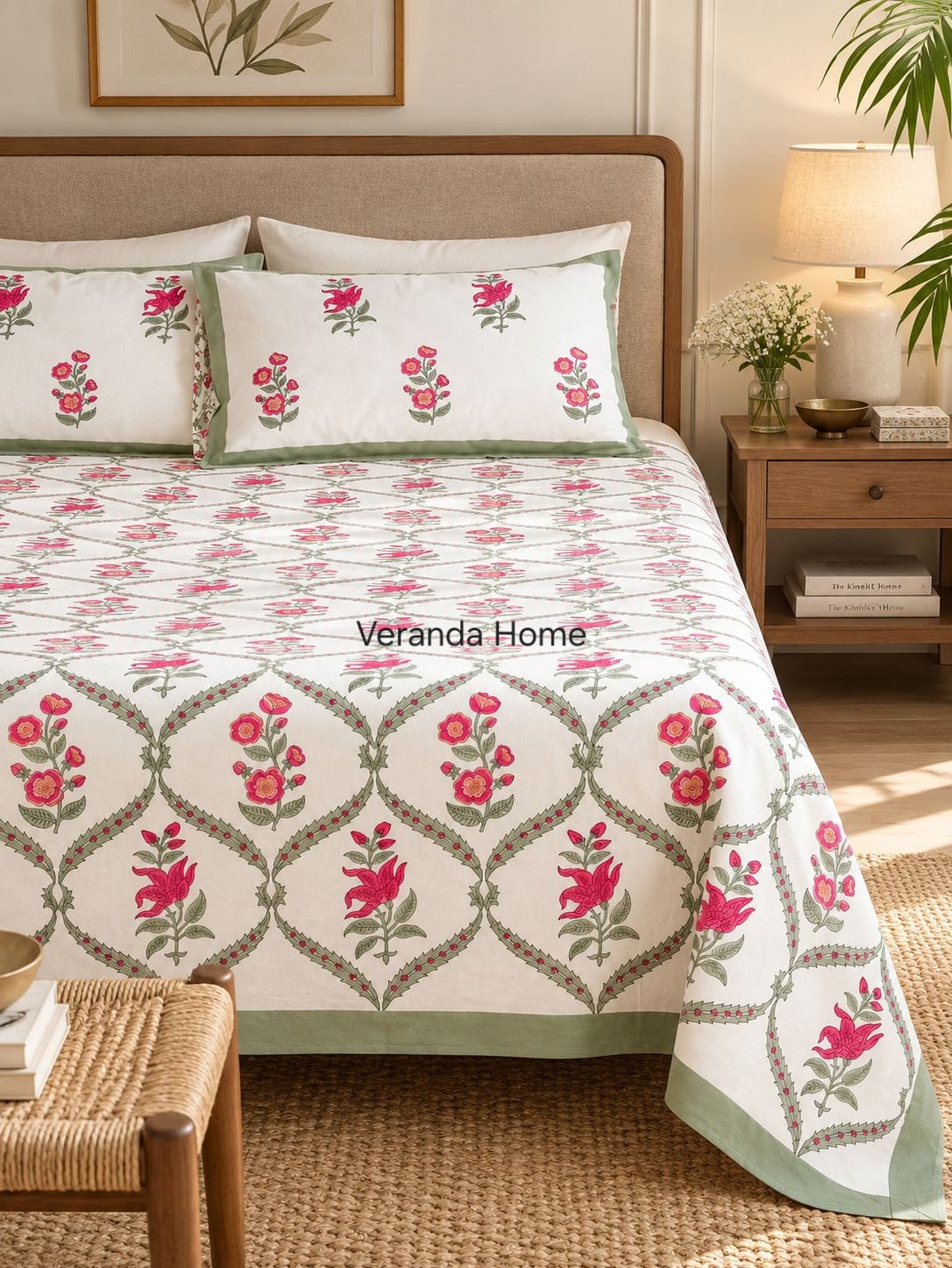 Floral Cotton Bedsheet with Pillow Cases