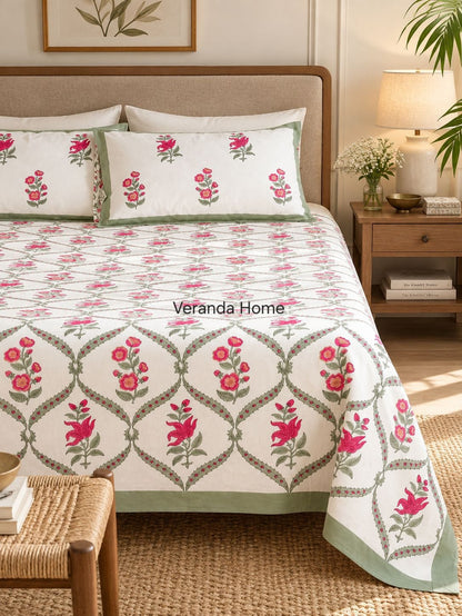 Floral Cotton Bedsheet with Pillow Cases