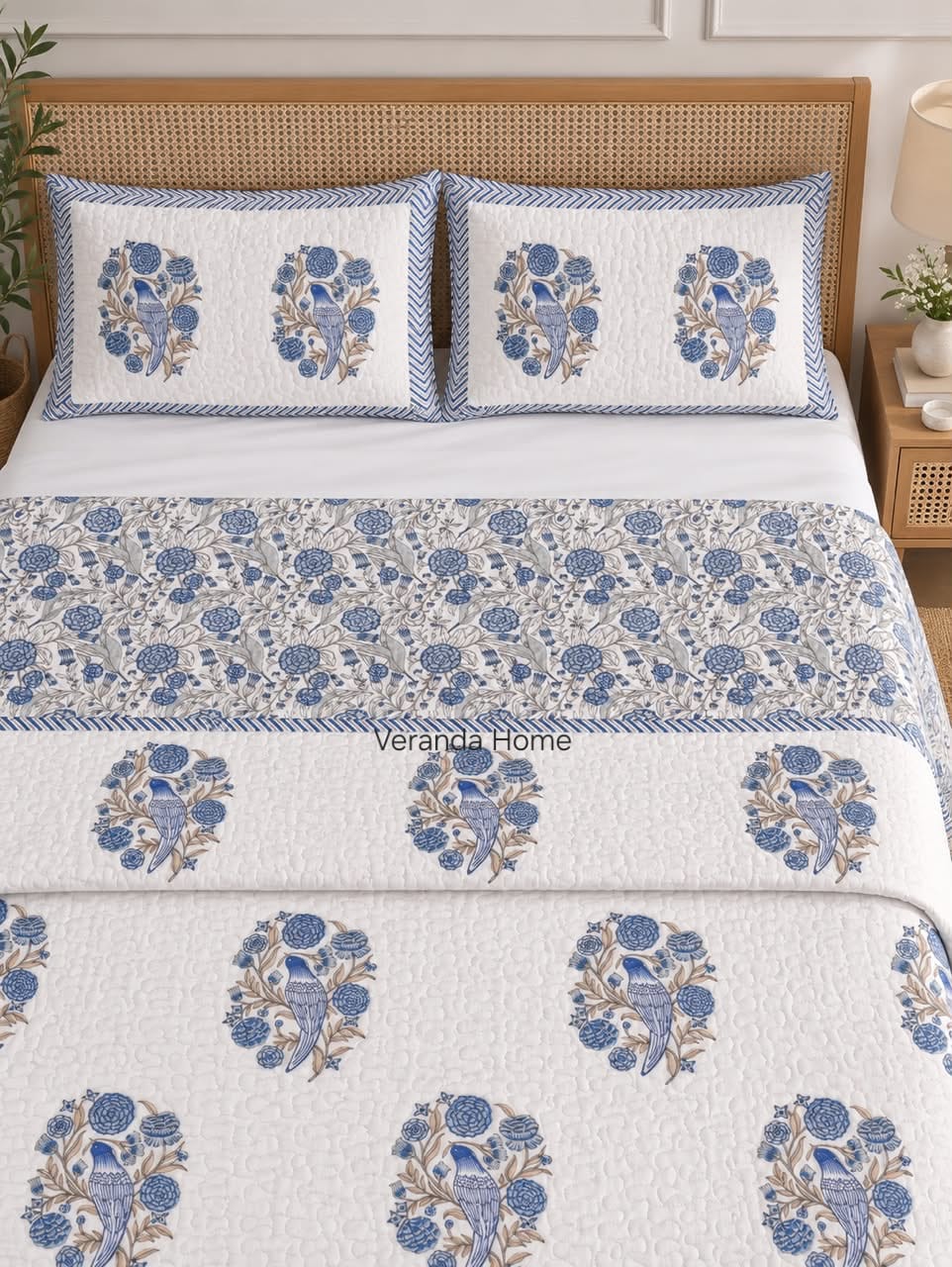 Neel Panchhi Reversible Block Print Bedcover