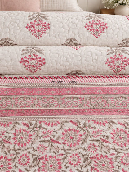 Nazakat Butta Reversible Block Printed Quilted Bedcover