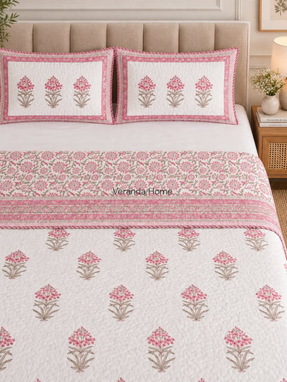 Nazakat Butta Reversible Block Printed Quilted Bedcover