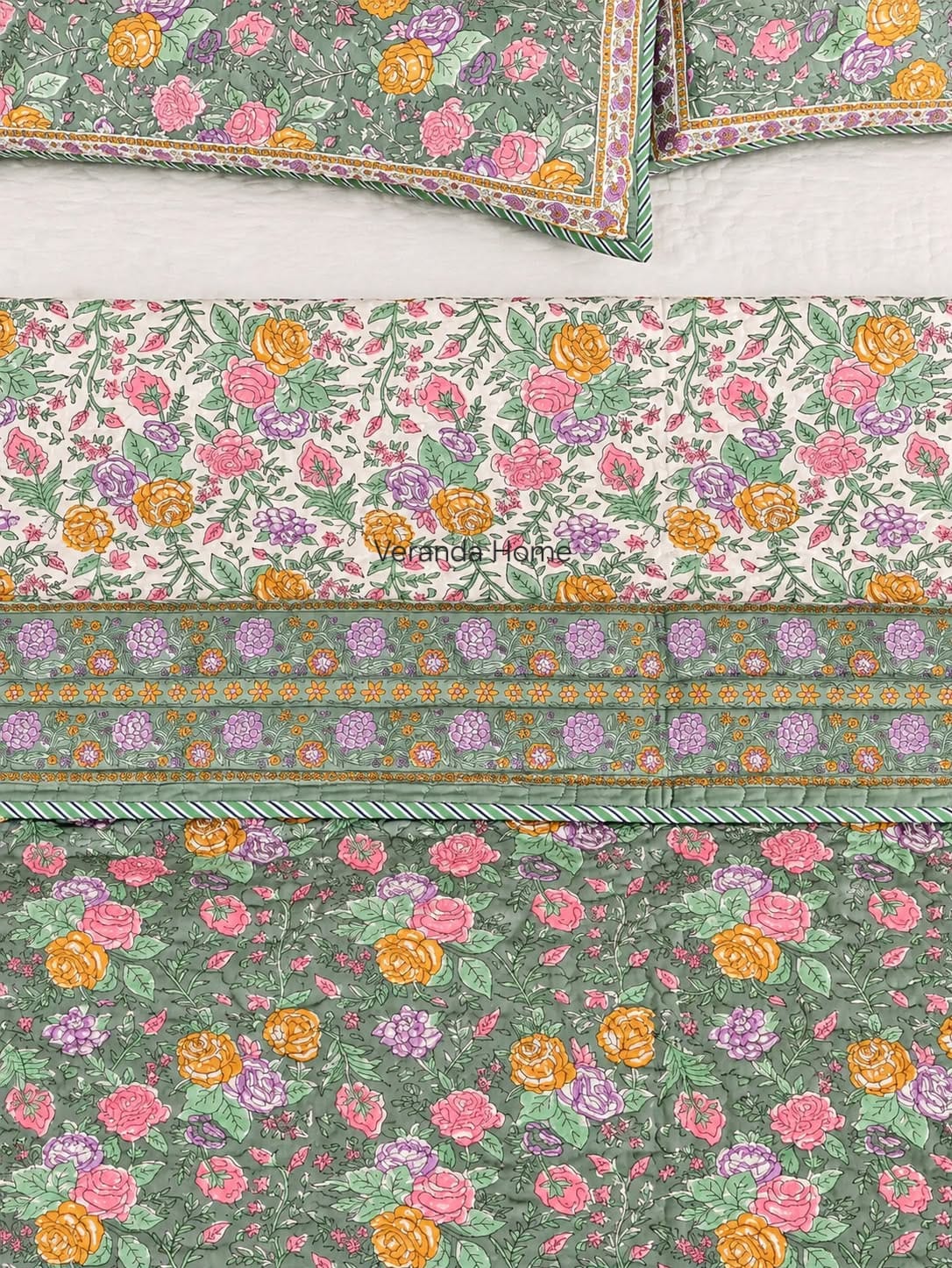 Sabz Gulshan Block Printed Reversible Bedcover
