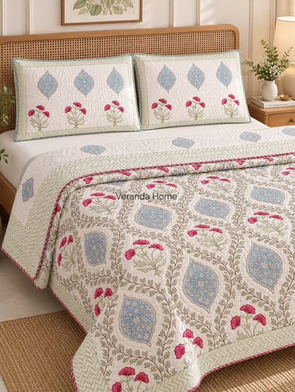 Bahar Buta Block-Printed Reversible Mulmul Bedcover
