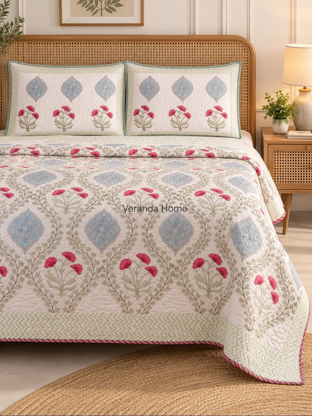 Bahar Buta Block-Printed Reversible Mulmul Bedcover
