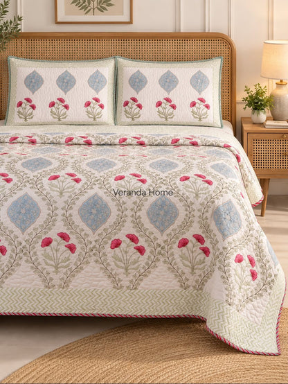 Bahar Buta Block-Printed Reversible Mulmul Bedcover