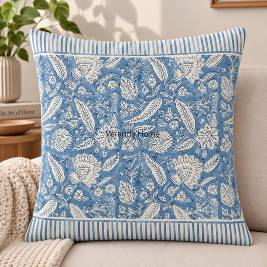 Cerulean Garden Block Print Cushion cover