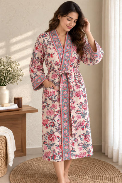 Blush Botanical Kimono Bath Robe
