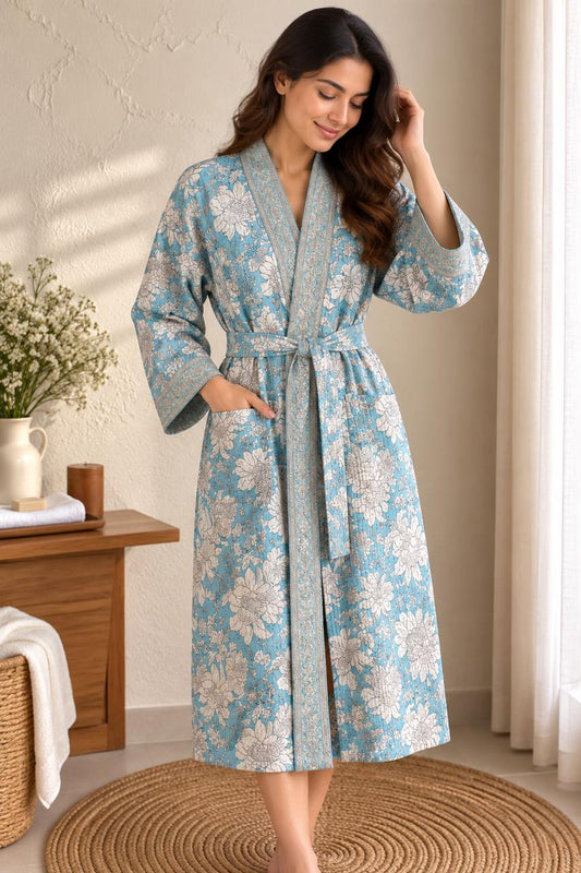 Cerulean Dahlia Kimono Robe