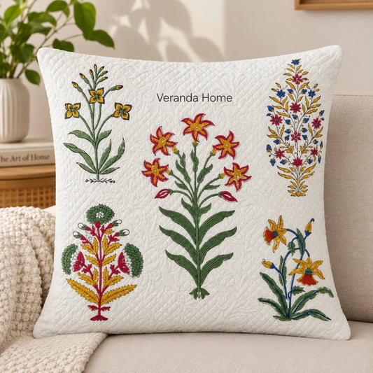 Multi Mughal Motif Quilted Cushion Cover