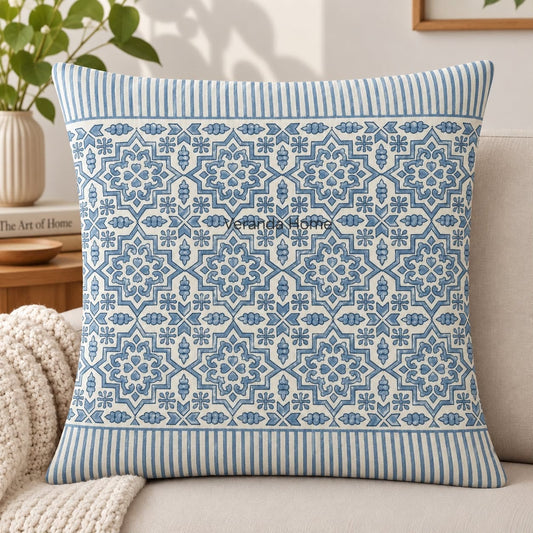 Aegean Blue Lattice Cushion cover