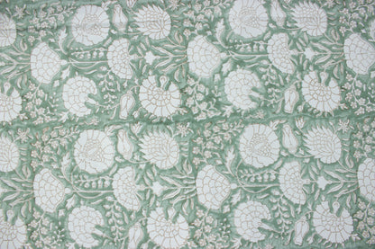 Green block print table cover