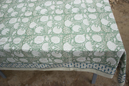 Green block print table cover